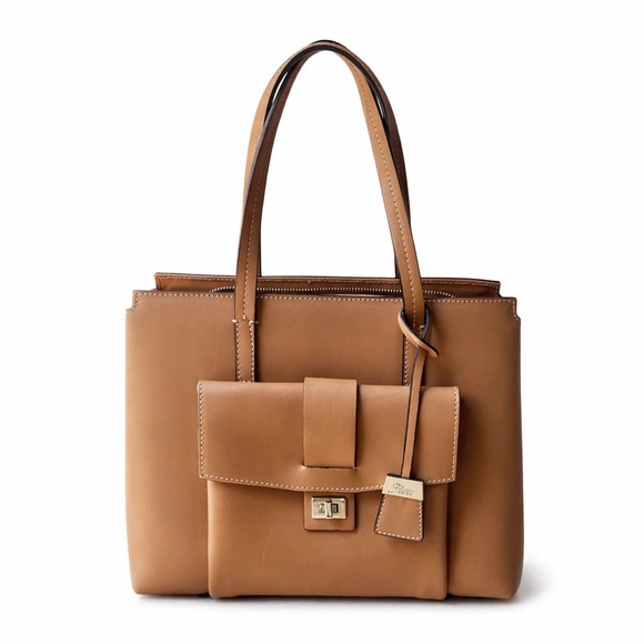 Floto Italian Leather Work Tote Satchel Brown Structured Top Handle Bag